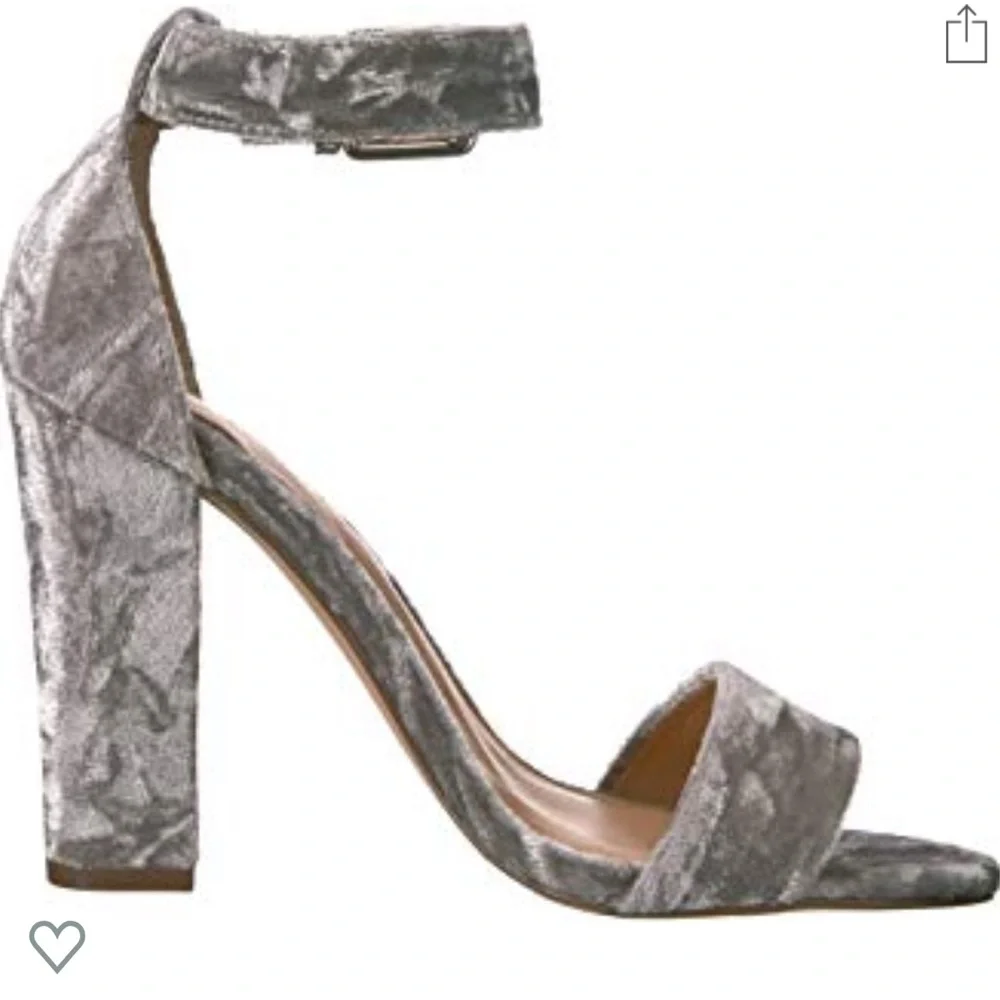 Silver Velvet Ankle-Strap Block Heel Sandals Sz 7.5